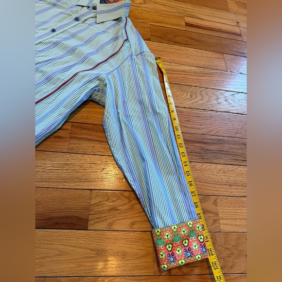 Robert Graham Floral Flip Cuff Button Down Shirt Men's Size Large Vert Stripe - Picture 12 of 14